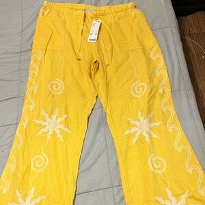Urban Outfitters Yellow Pants with White Embroidery